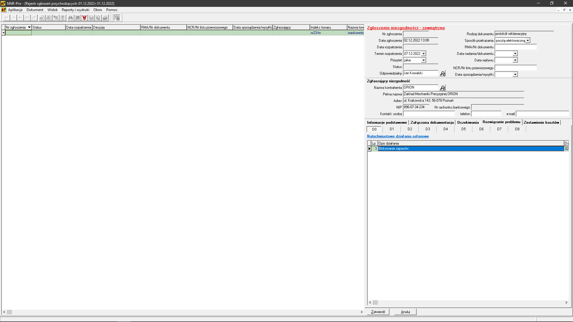 Raport 8D - natychmiastowe działania osłonowe