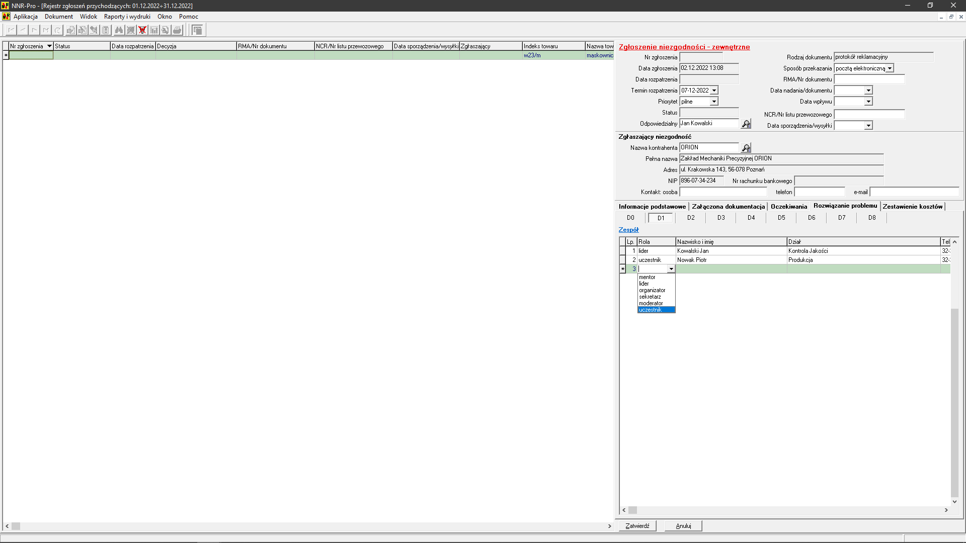 Raport 8D - zespół