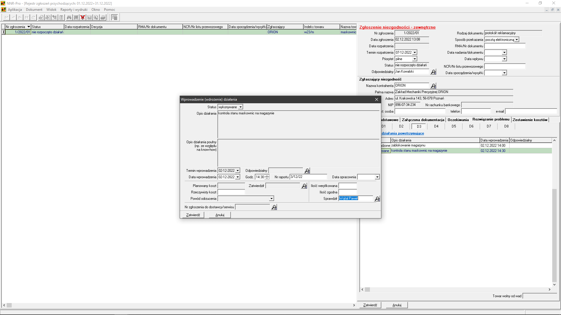 Raport 8D - aktualizacja informacji o tymczasowym działaniu powstrzymującym