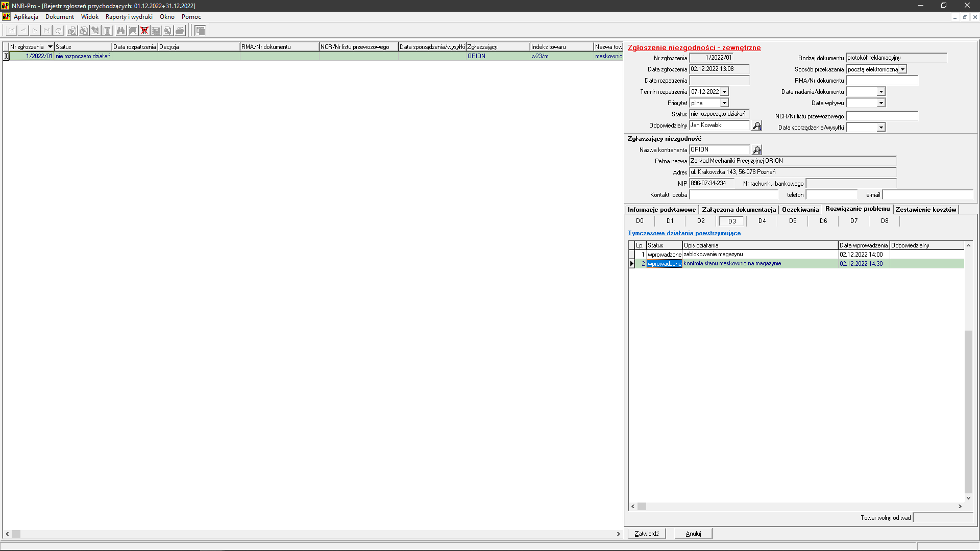 Raport 8D - tymczasowe działania powstrzymujące