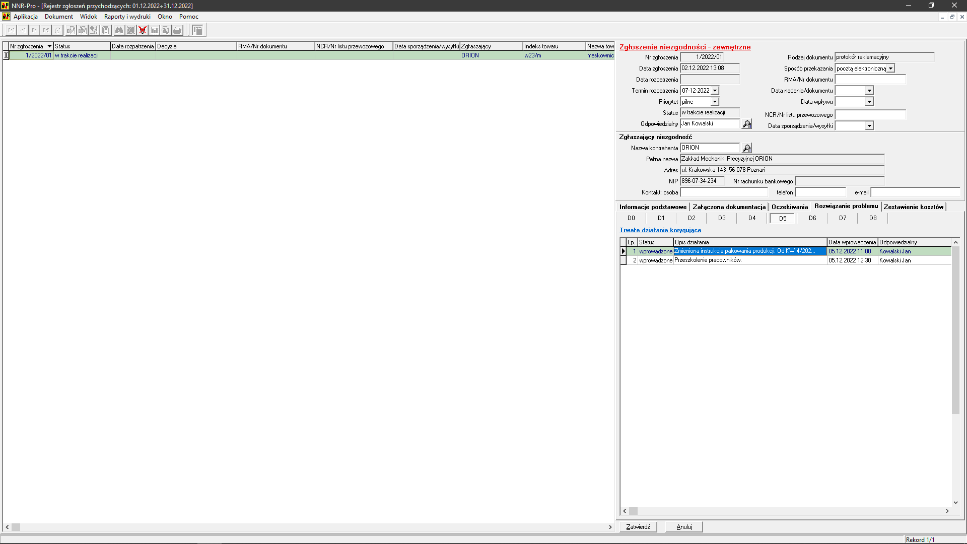 Raport 8D - trwałe działania korygujące