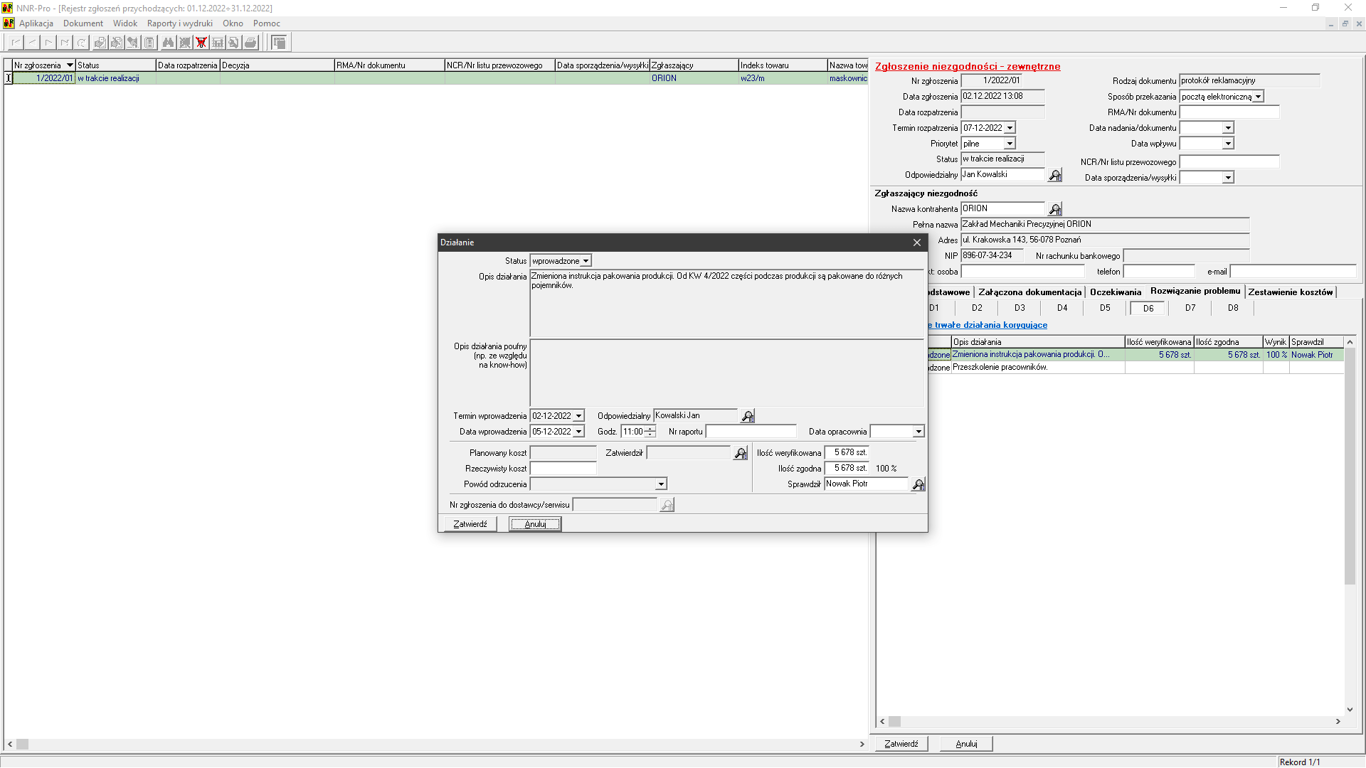 Raport 8D - aktualizacja informacji o trwałym działaniu korygującym