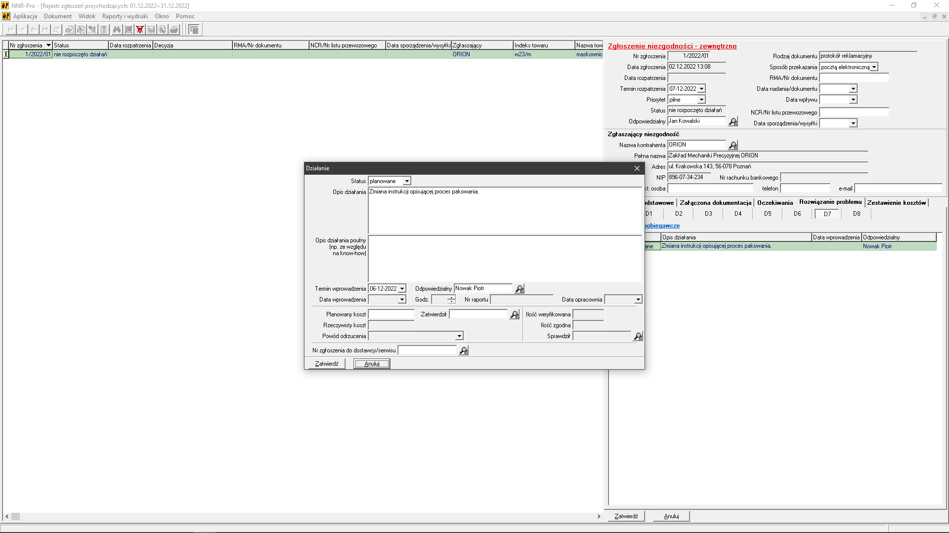 Raport 8D - dołączenie informacji o działaniu zapobiegawczym
