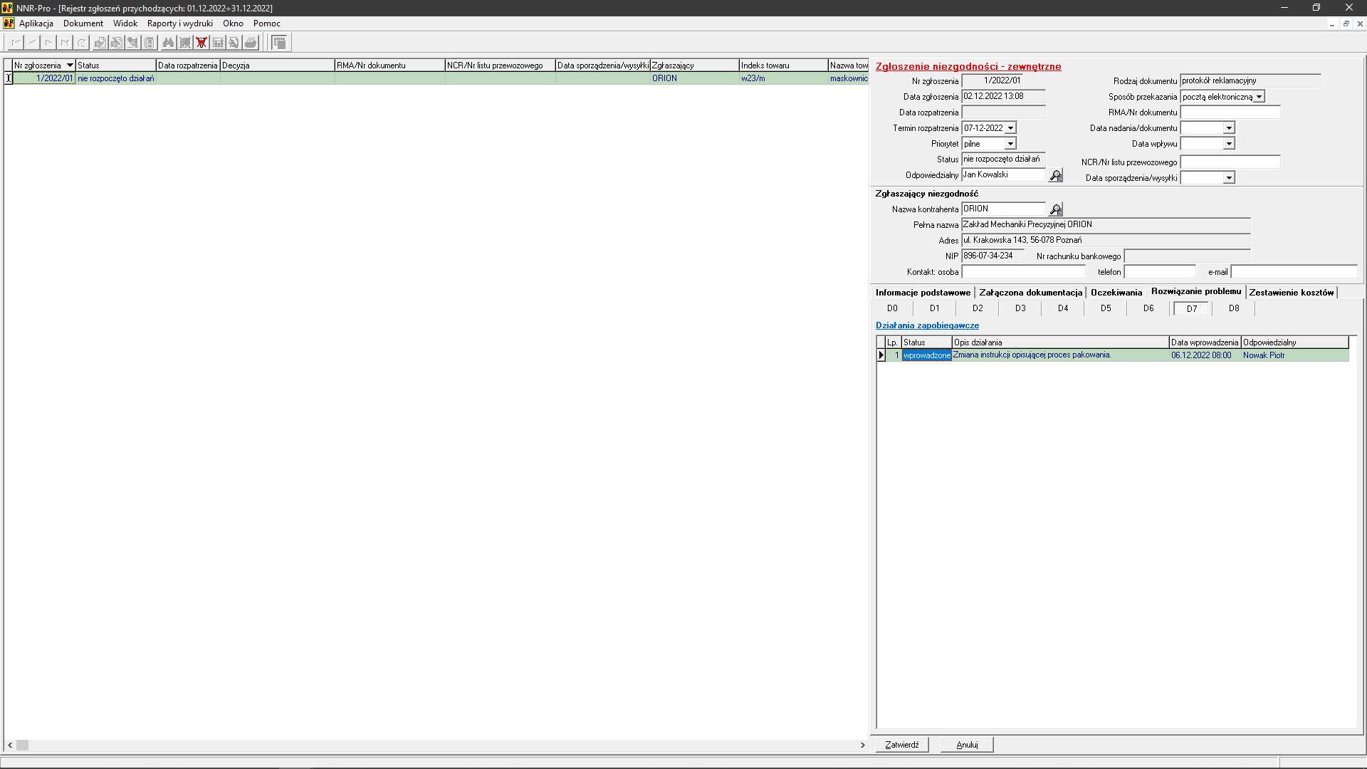Raport 8D - działania zapobiegawcze