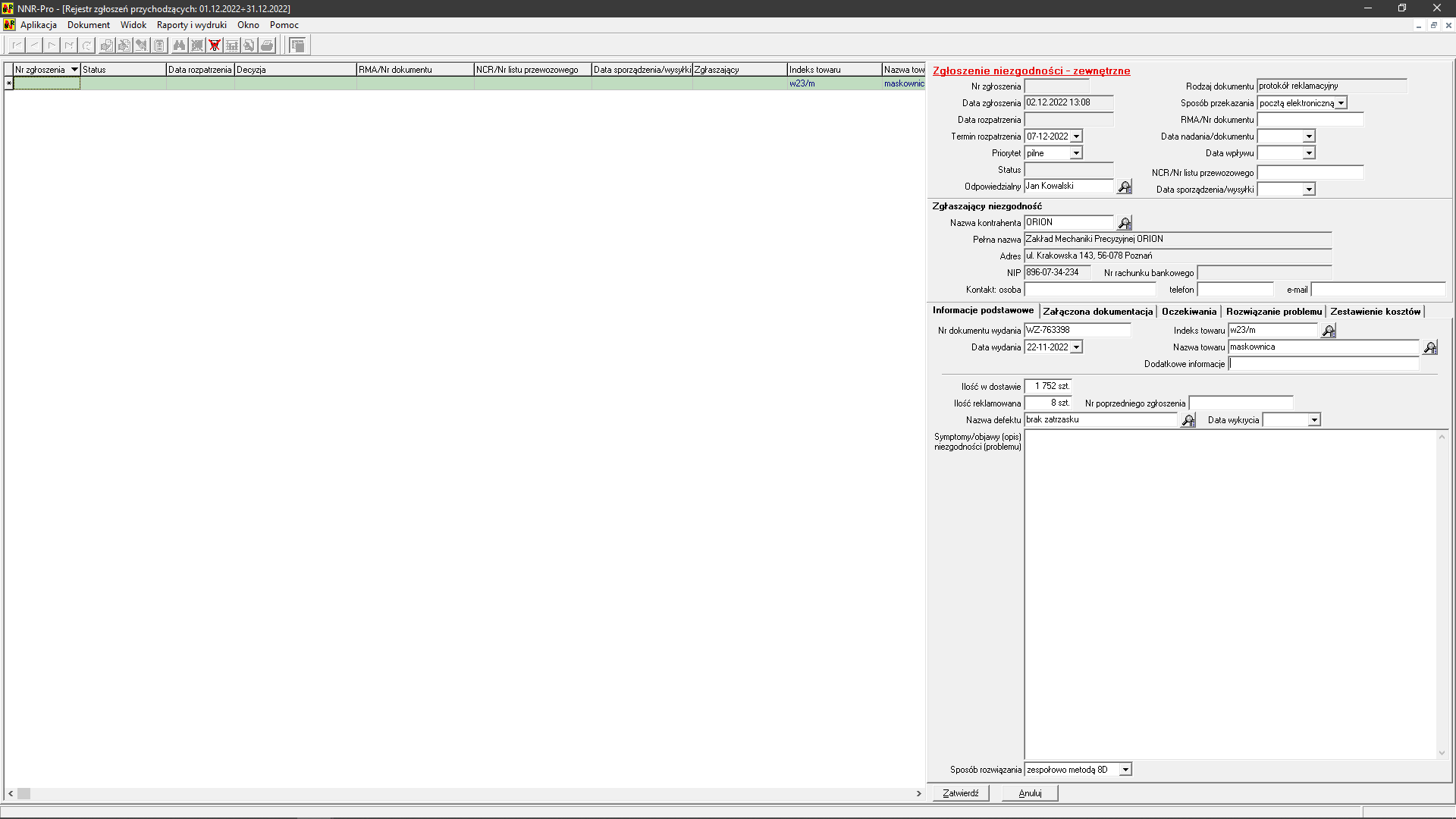 Rejestracja niezgodności - informacje podstawowe